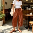 thumbnail image 5 of Josdec Women's Plus Size Casual Cropped Pants Wide Leg Barrel Elastic Drawstring High Waist Capri Trousers with Pockets for Summer Spring Fall, 5 of 9