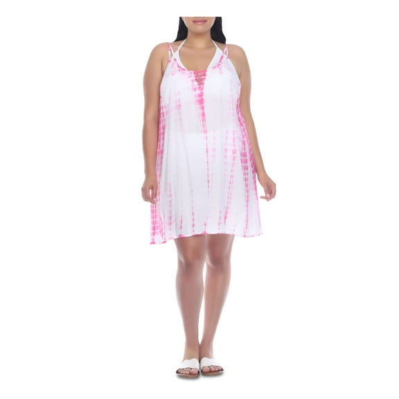 RAVIYA Women's Pink Tie Dye Spaghetti Strap Swimsuit Cover Up 0X