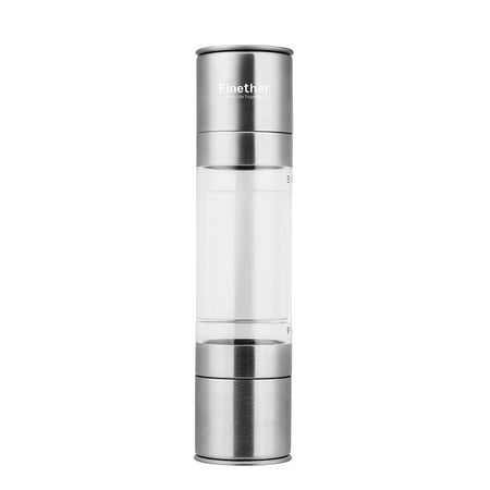 (MANUAL PEPPER GRINDER DUAL END)Finether 2 in 1 Dual End Stainless Steel Salt and Pepper Seasoning Manual Grinder Pepper Mill with Adjustable Coarseness,