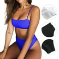 thumbnail image 3 of 1 Set Bikini Set Solid Color Three-point Elastic Spaghetti Strap Lady Swimsuit for Swimming, 3 of 7