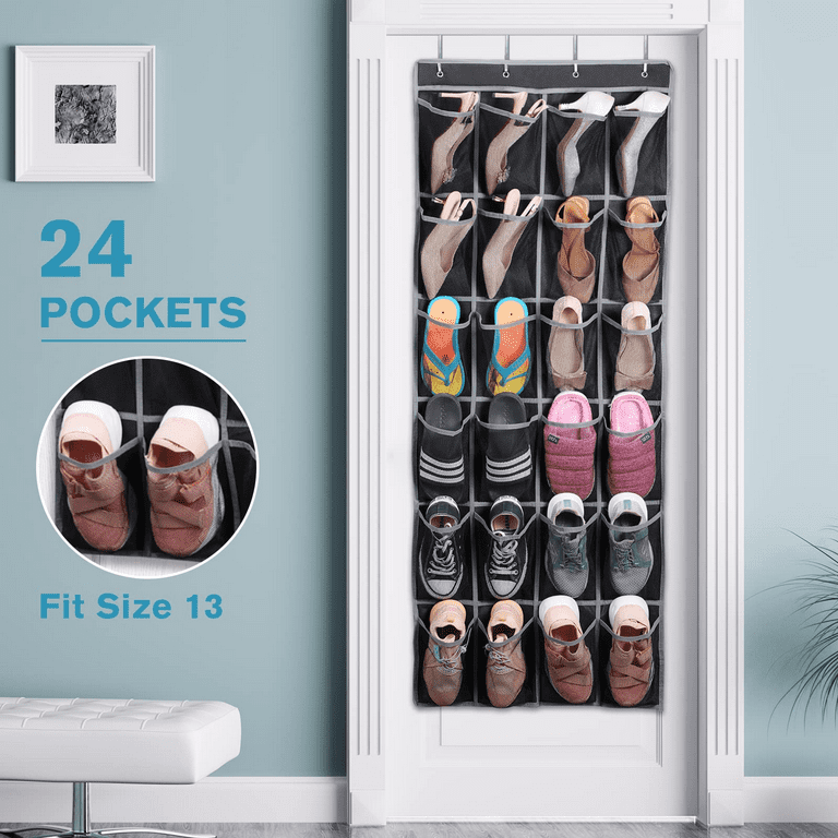 2 Pack Over the Door Shoe Organizers with 24 Durable Large Thickened Mesh  Pockets for Closet Bathroom Bedroom Pantry – Space Saving For Home