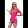 thumbnail image 1 of Blusa Plisada de Cuello Redondo para Mujer, Informal, Holgada, de Corta, Color Rojo Rosa, Talla XL, 1 of 6