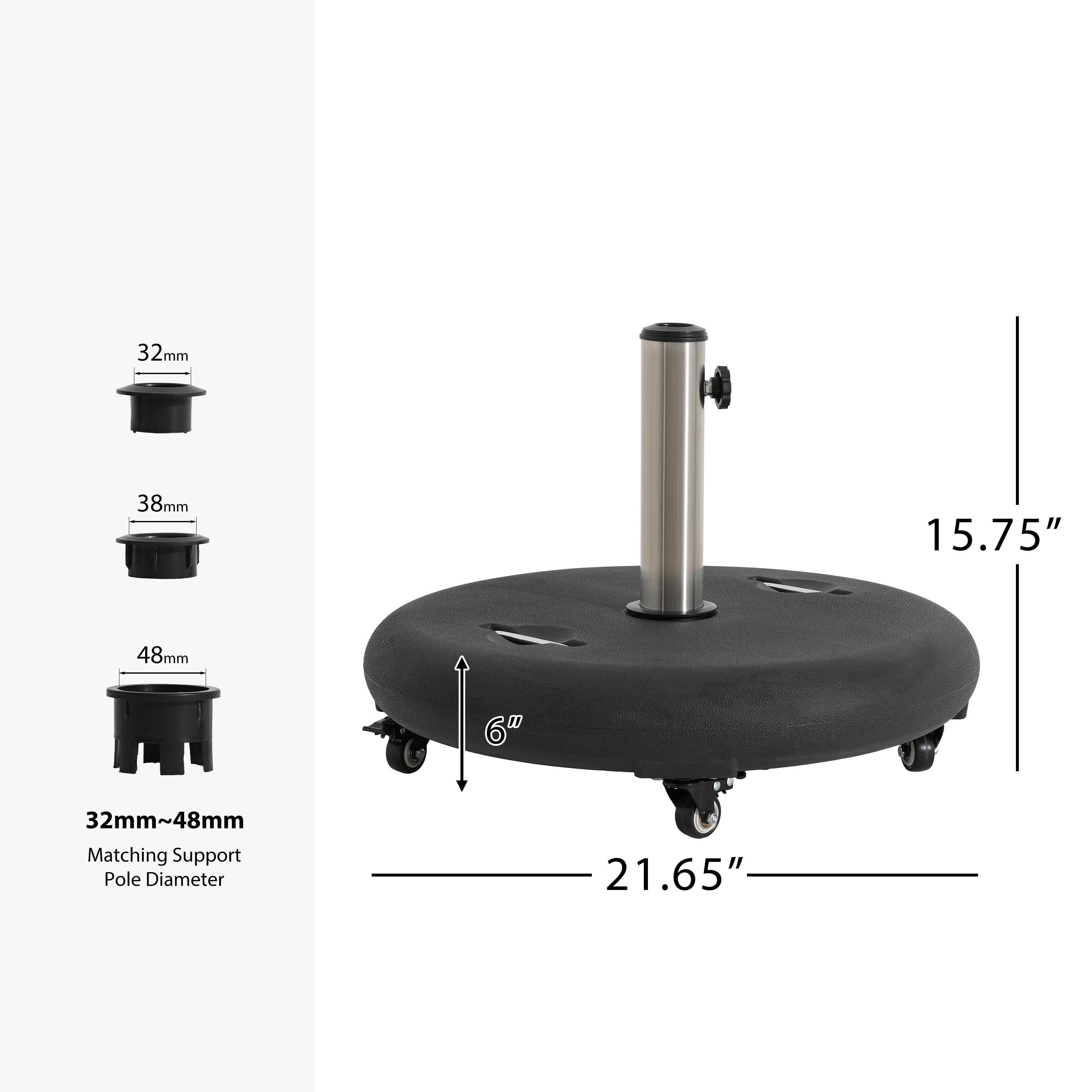 Atticus 90lbs Round Umbrella Base with Wheels, Black