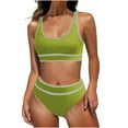 thumbnail image 3 of lcziwo Clearance Items Womens High Waist Bikini Sets Casual Scoop Neck Cheeky Two Piece Swimsuits Trendy Color Block Swim Bra and Bottoms Sporty Bathing Suits Green M, 3 of 6