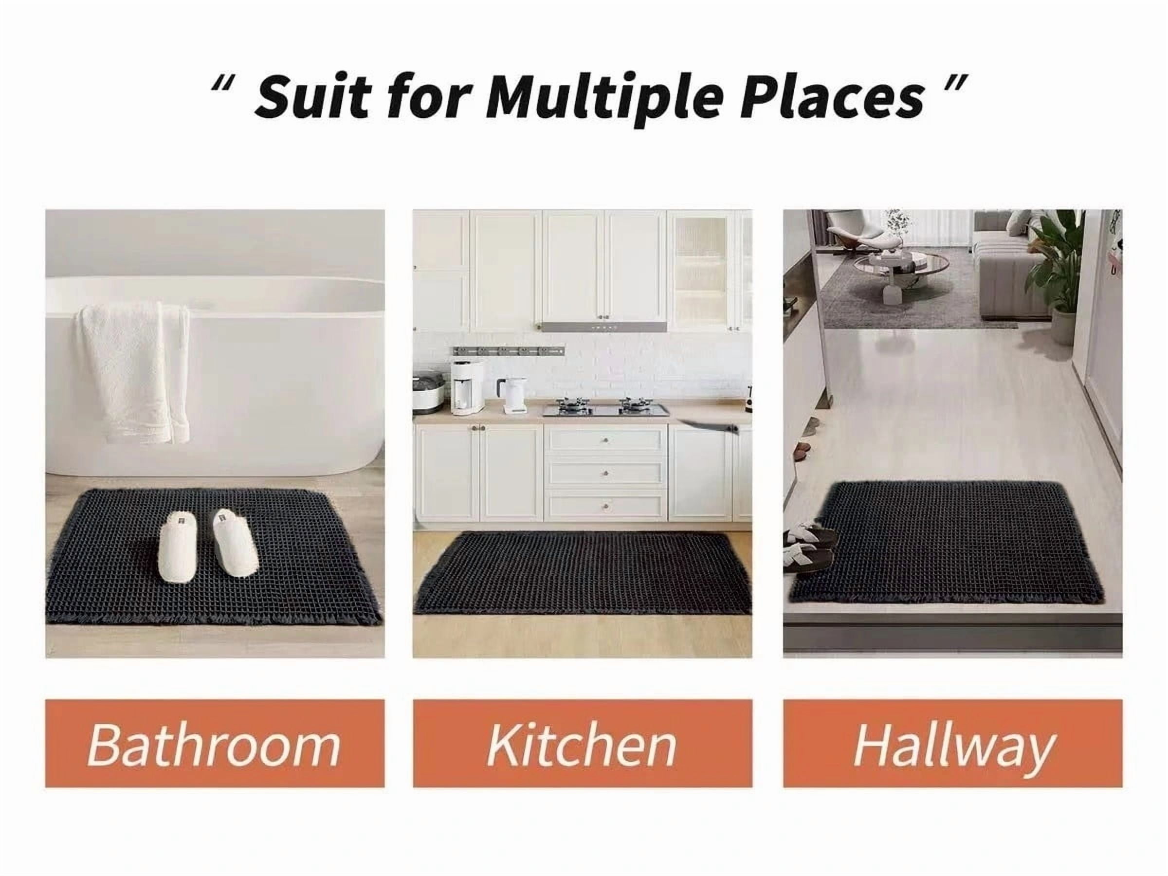 Muddy Rug, Boho Bathroom Decor Rug with Tassels: Waffle Weave Bath Mat, Ultra-Soft, Non-Slip, Super Absorbent & Quick Dry for Bathroom Floor, Machine Washable, 24"x72", Black