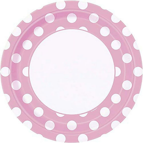 Unique Industries Polka Dot Disposable Paper Plates, 9" Light Pink, 8 Count