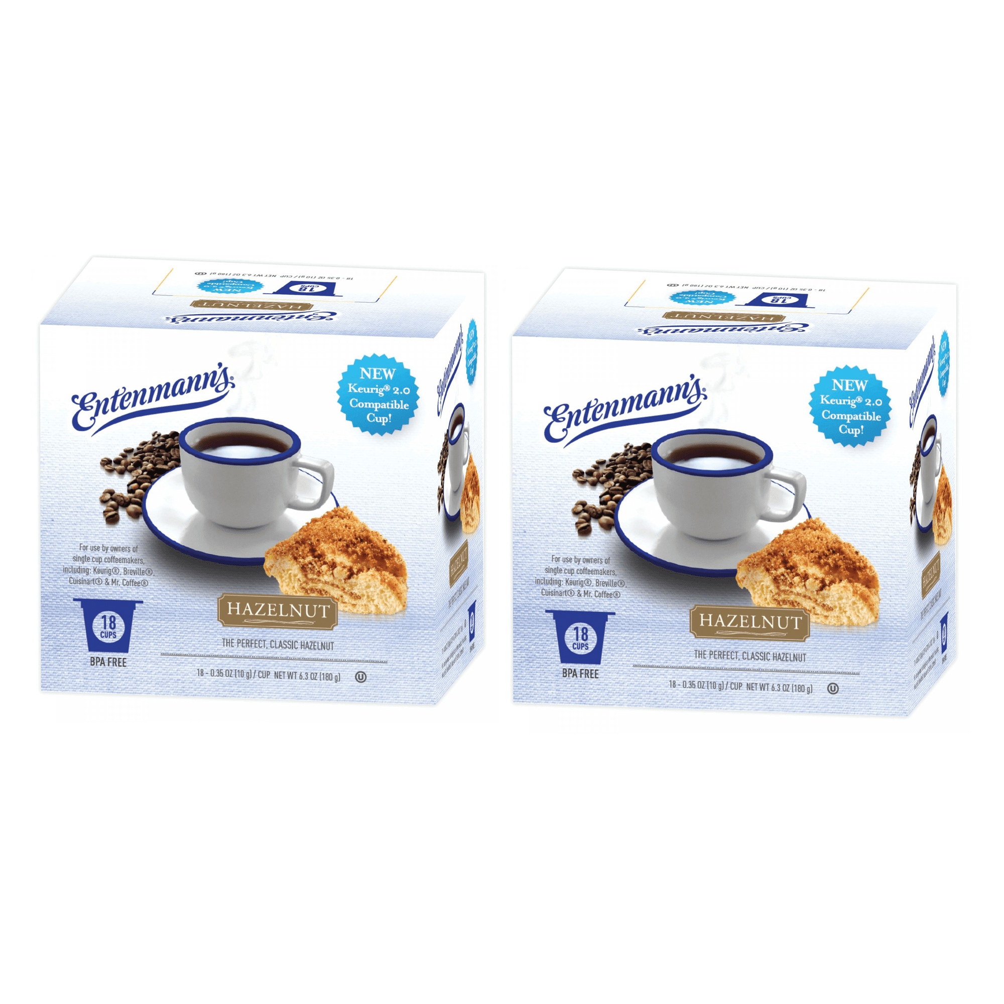 Entenmann's Hazelnut, Medium Roast Keurig Coffee Pods, 36 Ct (2 Boxes of 18)