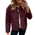 thumbnail image 2 of Miluxas Women's Fashion Loose Long Sleeve Solid Color Casual Quilted Solid Color Cotton Padded Jacket with Pockets Wine XL(XL), 2 of 8
