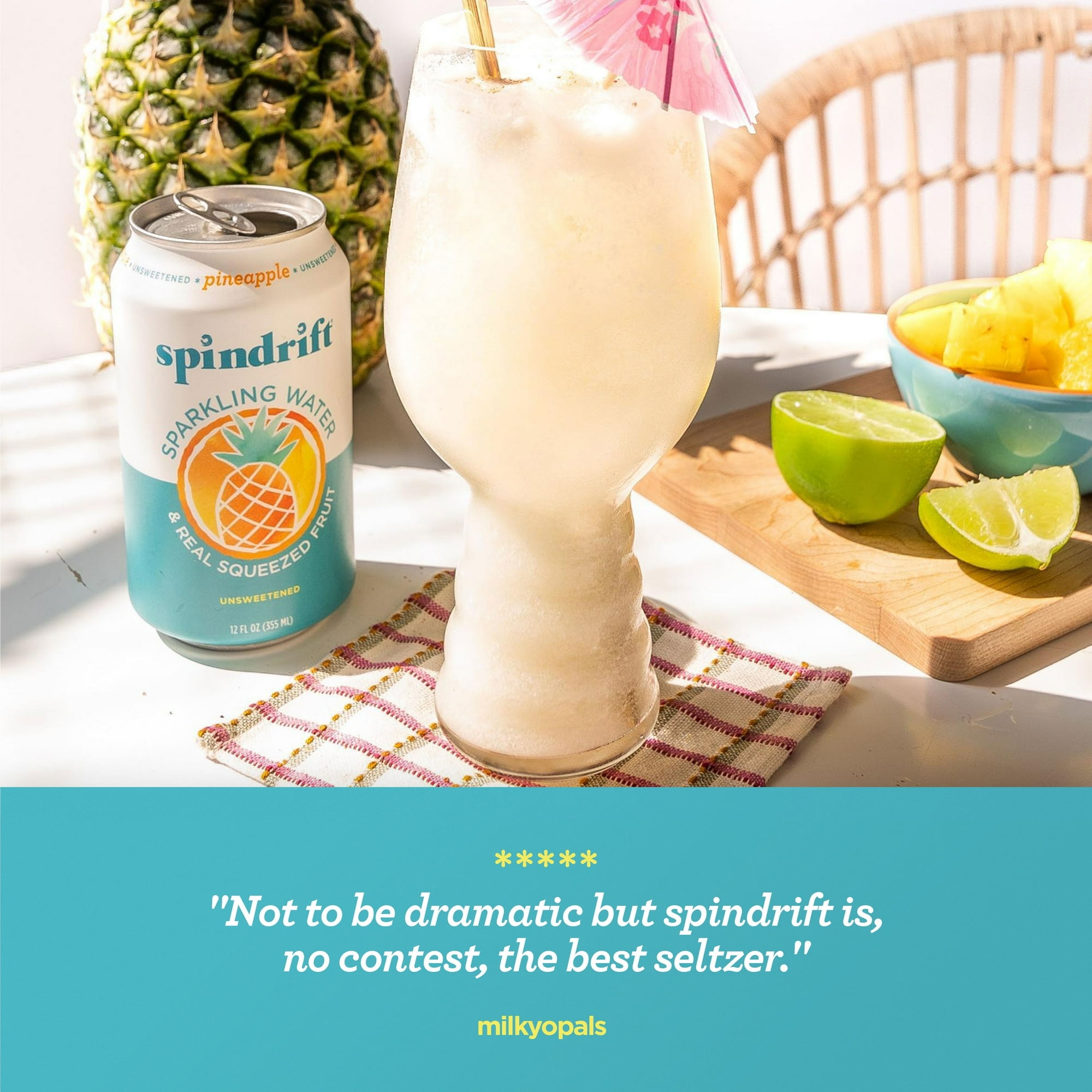 Spindrift Sparkling Water , Pineapple Flavored, Made with Real Squeezed fruit, 12 fl oz, 8 count, No Sugar Added, 15 Calories per Can