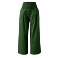 thumbnail image 4 of Green Capris For Women Casual Summer, Polyester Dress Pants Women, Women Wide Leg Pants, Pleated Trousers For Women, Womens Pants, Women's Solid Loose Relaxed High Waist Cotton Pocket Wide Leg Pants, 4 of 4