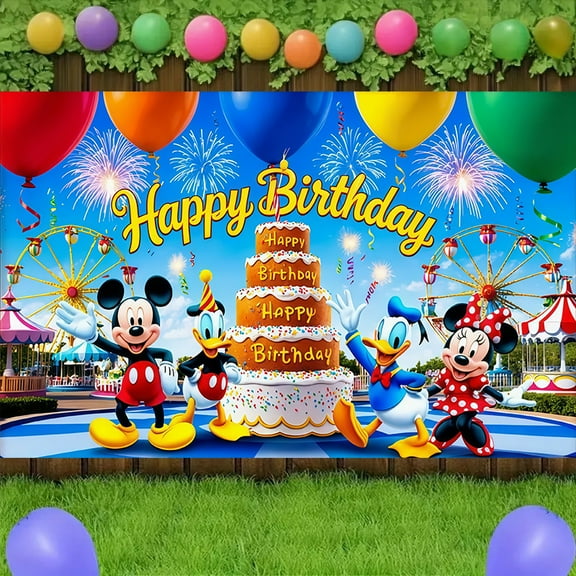 Mickey and Minnie cartoon theme birthday flag Background flag Children's party decoration items Photography photo props 240*180CM