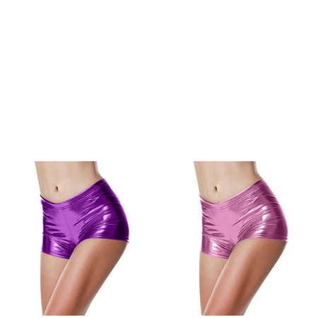 Wijhcboe 2 Pack Women s Seamless Shorts for Women Workout Shorts Panty Glossy Metallic Athletic Shorts Women Rave Dance Leather Short Swim Shorts for Women Swimwear Trousers High Waist Sexy Hot Paja