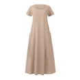 thumbnail image 6 of Uscallm Women Plus Size Summer Casual Maxi Dresses Round Neck Short Sleeve Loose Fit Boho Flowy Solid Vacation Beach Holiday Sundresses, Khaki 4XL, 6 of 6