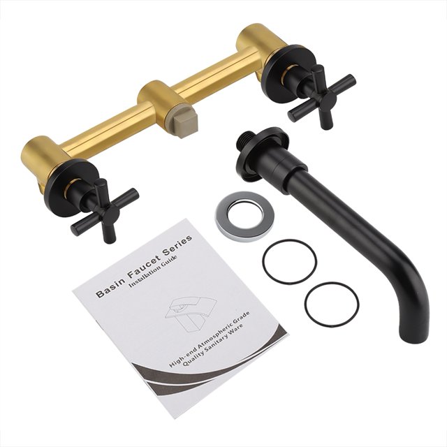 Grifo mezclador para lavabo de latón, grifo para lavabo de baño oculto, montaje en pared, negro mate