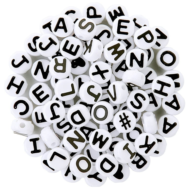 The Beadery Alphabet Beads 10mm-White with Black Lettering