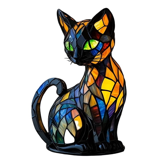 HIBIBUD Cat Lamp,Stained Glass Cat Lamp,Retro Cats Stained Resin Tabletop Night Light,Fun and Whimsical Design Cat Lamp Stained Glass