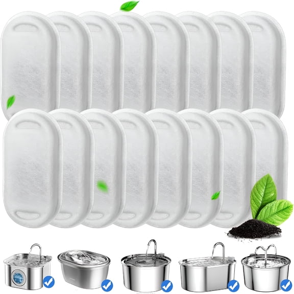 ACDANC Cat Fountain Filters, 16 Pack Water Fountain Filter for 67oz/2L Cat Water Fountain Stainless Steel, 3.2L/108oz Pet Fountain