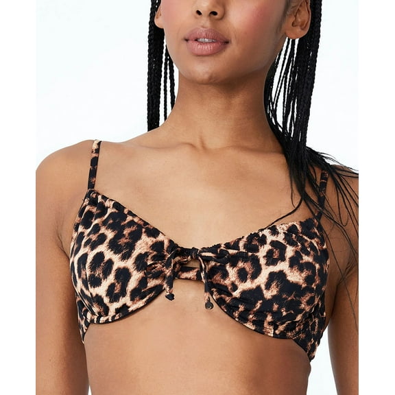 COTTON ON Women's Brown Leopard Print Underwire Bra Bikini Top