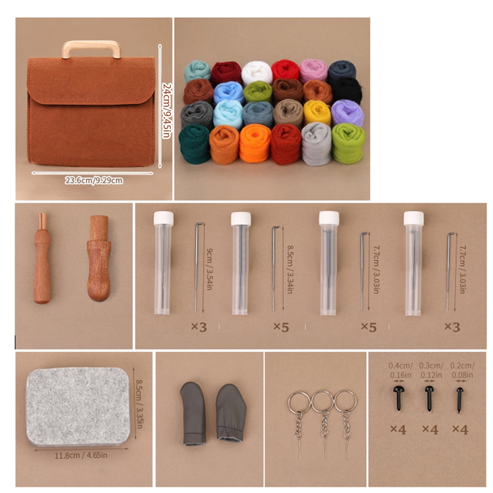 24 Color Needle Felting Set with Felting Needle Instruction Wool Roving Finger Cots Handle for Beginner Adult