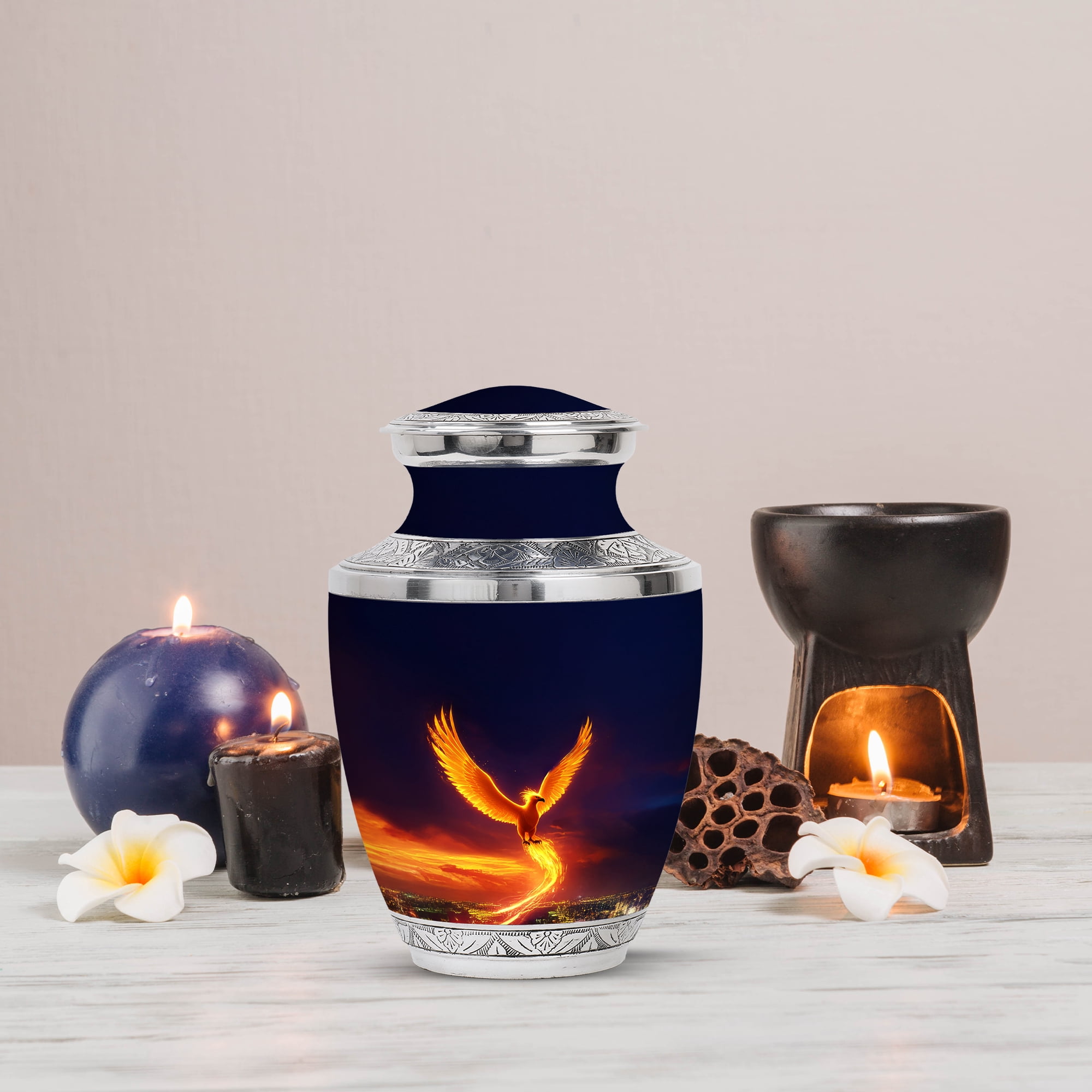 MUKTIVE Phoenix Memorial Urn for Human Ashes Male & Female, Large Funeral Blue Urn for Ashes Mom & Dad Cremation, Bird Burial Urns for Ashes, Cremated Urns for Human Remains, 10 Inch