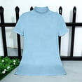 thumbnail image 4 of Mifsaly Womens Mock Neck Short Sleeve T-Shirt Basic Solid Color Slim Fit Stretchy Tee Tops Casual Lightweight Layering Casual Summer Undershirts Light Blue,M, 4 of 7