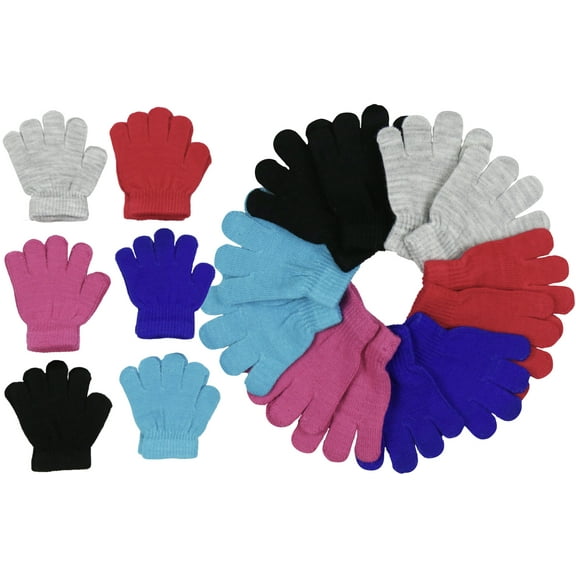 ToBeInStyle Girls' Pack of 6 Knit Solid Color Magic Gloves
