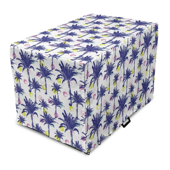 Abstract Dog Crate Cover, Pattern with Tropic and Palm Trees Brushstroke Rounds, Easy to Use Pet Kennel Cover Small Dogs Puppies Kittens, 7 Sizes, Dark Lavender Multicolor, by Ambesonne