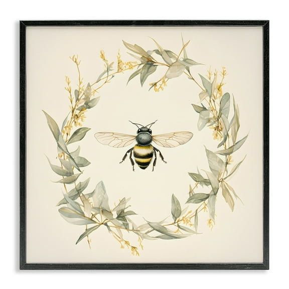 Stupell Industries Soft Bee Wreath Animals & Insects Painting Black Framed Art Print Wall Art, 12 x 12