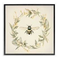 Stupell Industries Soft Bee Wreath Animals & Insects Painting Black Framed Art Print Wall Art, 12 x 12