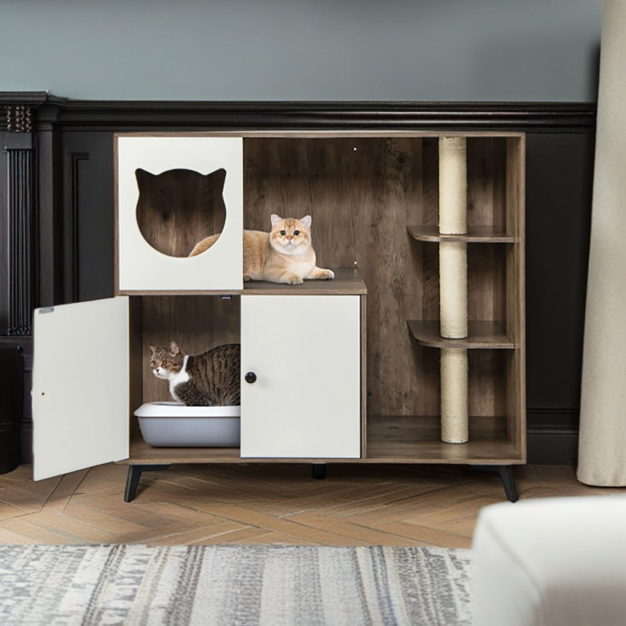 resenkos 40" Cat Litter Box Enclosure with 3 Sisal Scratching Posts, Hidden Litter Box Furniture for Indoor Cats, Brown