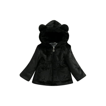 

Canrulo Winter Kids Baby Girls Blends Coat Fur Imitation Cartoon Long Sleeve Elastic Waist Zipper Solid Color Jacket Black 18-24 Months
