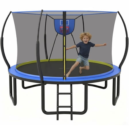 12Ft Trampoline for Kids and Adults, Segmart Outdoor Trampoline with Fiberglass Rods, Recreational Trampoline with Smart Zipper System, 800lbs Weight Capacity Trampoline for Backyard Garden Patio