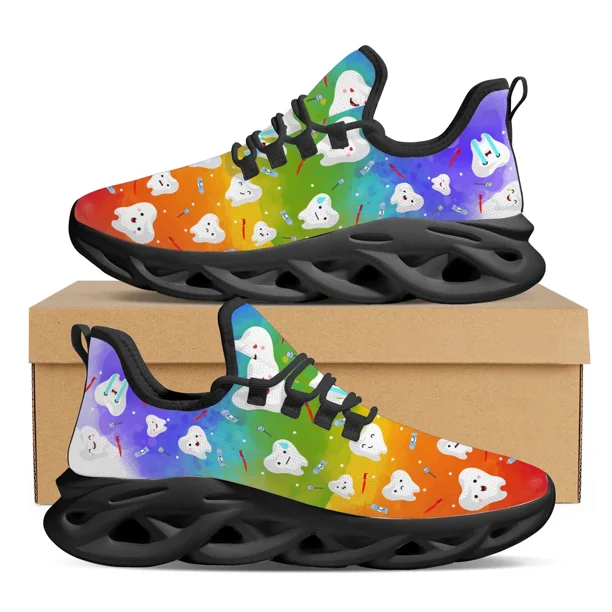 Zapatillas deportivas con estampado de equipo de dentista degradado, zapatos planos con impresión dental personalizada, zapatos vulcanizados casuales y transpirables para mujer