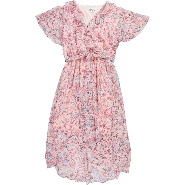 bar III Robe Paisley Haute-Basse pour Femmes, Rose, Très Grand