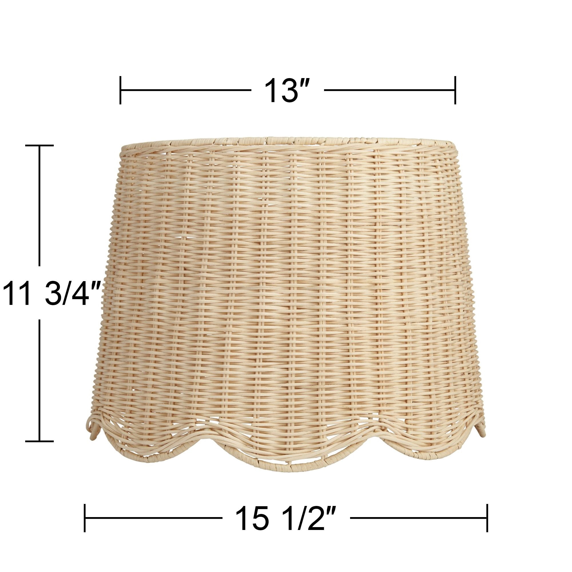 Springcrest 13" Top x 15 1/2" Bottom x 11 3/4" H x 11 3/4" Slant Lamp Shade Replacement Drum Unbleached Rattan Spider Harp Finial