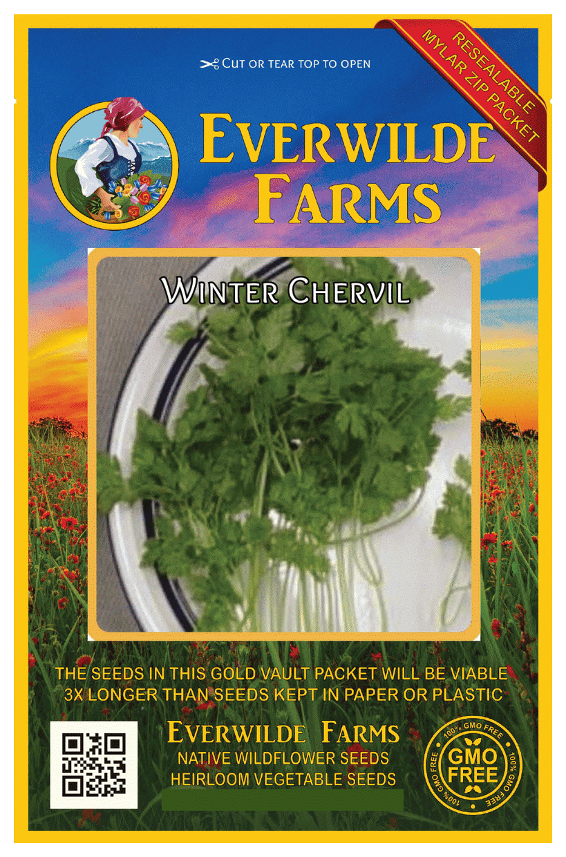 200 Winter Chervil Herb Seeds Everwilde Farms Mylar Seed Packet