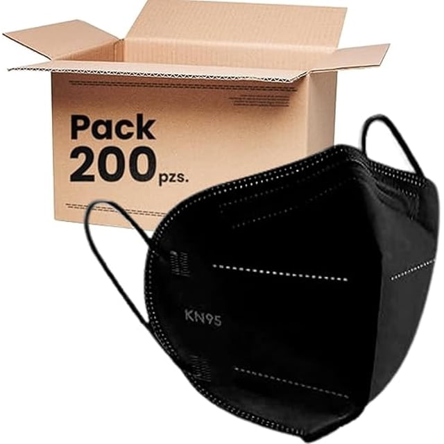 Pack de 200 Cubrebocas KN95 | Color Negro | Cubre Bocas Protección Alta Eficiencia 5 Capas de Filtración | Face Mask Ajuste Cómodo y Seguro