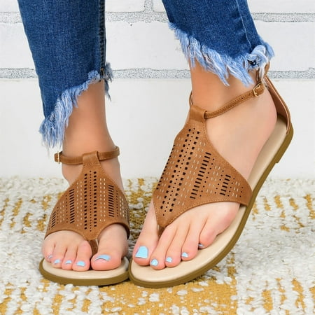 

christmas ladies fashion thong flat roman sandals cutout fashion buckle beach sandals