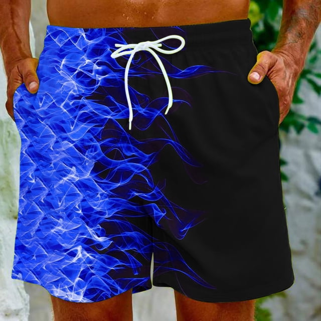 TIMIFIS Mens Swimming Trunks Shorts Elastic Waist Drawstring Shorts Flame Print Straight Beach Shorts Fashion Casual Comfort Shorts with Pockets - Spring/Summer