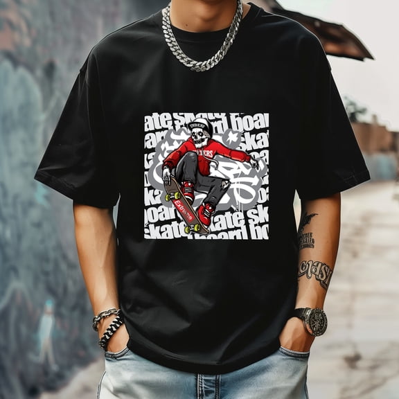 Men's T Shirt Round Neck Patterned Tee Summer New Sports Shirt Vintage Style Gift for Friends XS