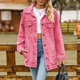 thumbnail image 4 of adviicd Womens Jean Jacket Denim Long Sleeve Oversized Button Down Shirts Trendy Coat Fall Fashion Winter Clothes Outfit 2025 Pink, XXL, 4 of 7
