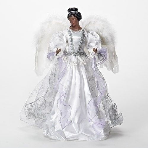 African American Angel CHRISTMAS TREE TOPPER, Purple/Blue Sash. 16" by