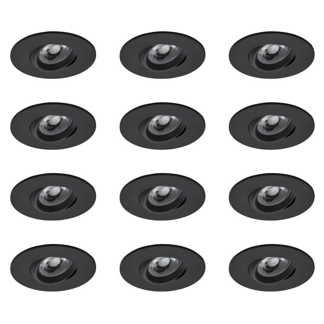 Round 3 inch Black LED Recessed Ceiling Down Light - 4000K Cool White - 12 Pack