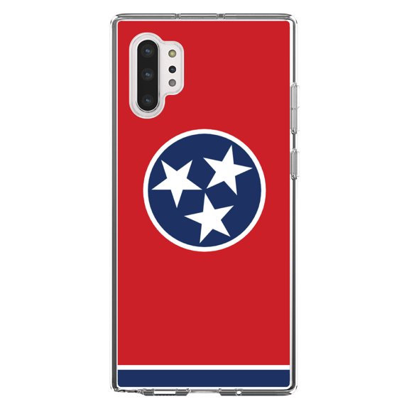 DistinctInk Clear Shockproof Hybrid Case for Galaxy Note 10 PLUS (6.8" Screen) - TPU Bumper, Acrylic Back, Tempered Glass Screen Protector - Tennessee State Flag - US State Flag