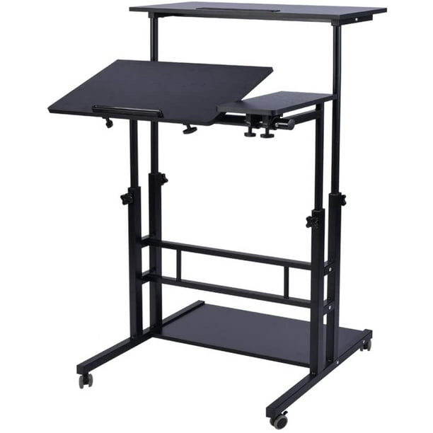 AIZ Mobile Standing Desk, Adjustable Computer Desk Rolling Laptop Desk ... Portable Workstation On Wheels