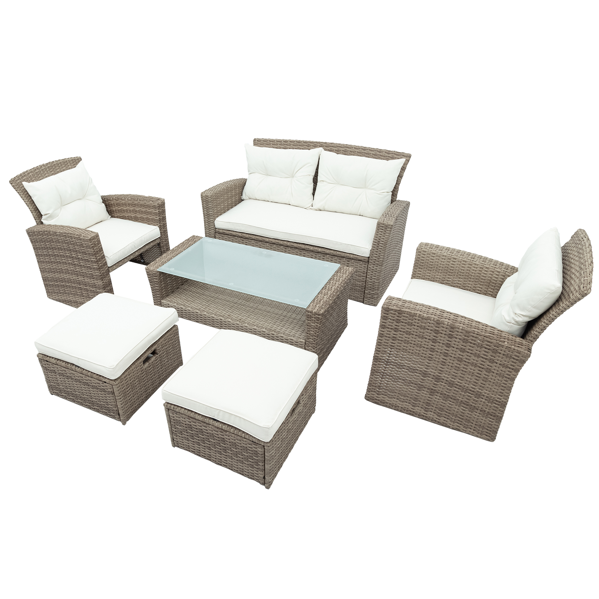 SESSLIFE 6 Piece Wicker Patio Furniture Set, Outdoor Sectional Sofa with Table, Ottoman and Washable Cushions, Patio Seating Sets for Lawn Porch Poolside - image 4 of 9