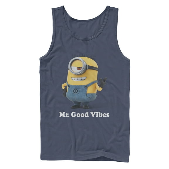 Men's Despicable Me Minion Mr. Good Vibes  Tank Top Navy Blue Small