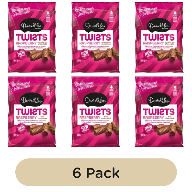 Darrell Lea Chocolate Coated Raspberry Liquorice Twists 200g, British Import (Pack of 6)