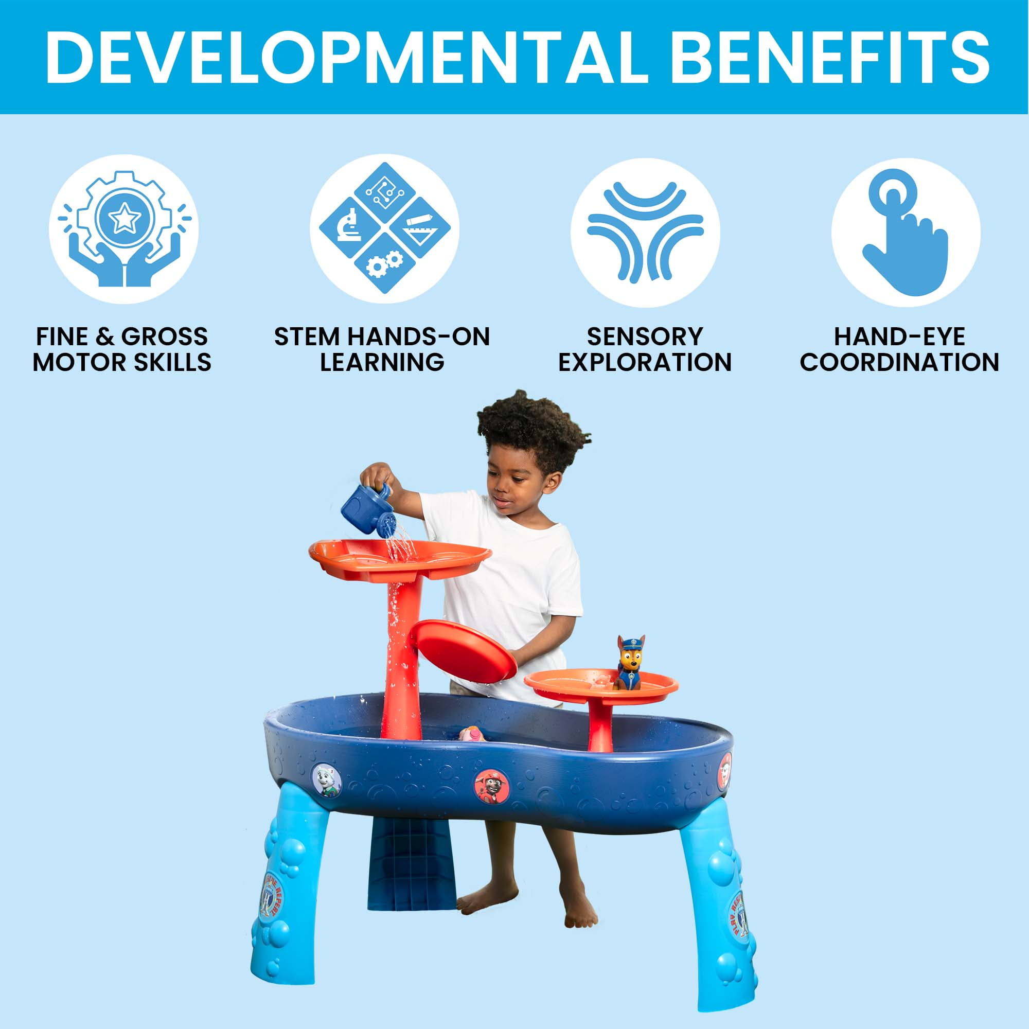 PAW Patrol Water Table by Delta Children - 3-Tier Water Table with 11-Piece Toy Set, Blue