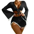 thumbnail image 1 of HKEJIAOI Halter Triangle String Swimsuit Solid Bathing Suits with Tassel Cover-up Set Black L, 1 of 8
